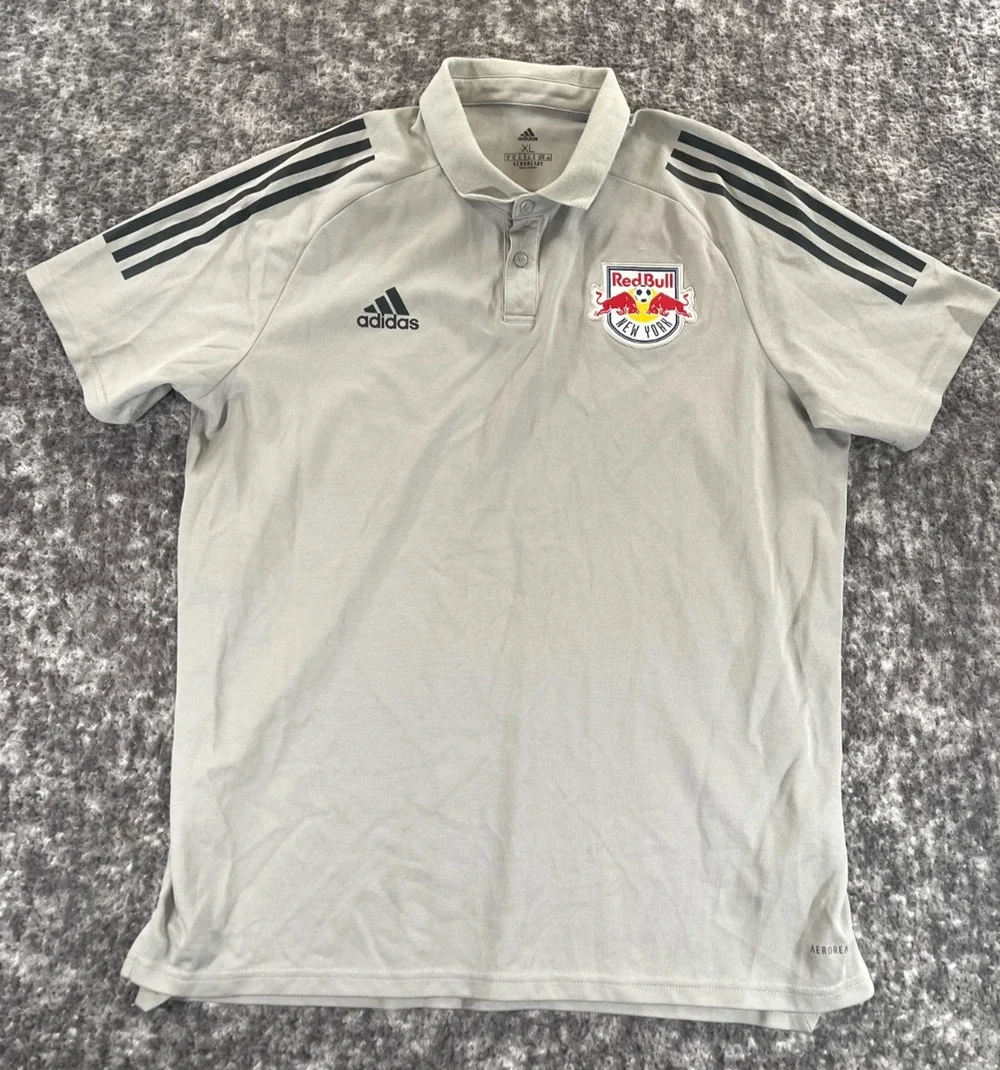 Adidas New York Red Bull Aeroready Polo Gray Men's XL Soccer Short Sleeve Shirt
